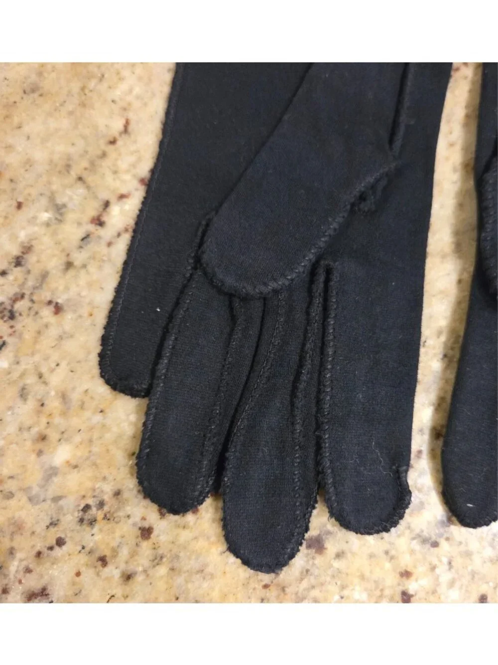 Vintage Womens Size M Black Cotton Stretch Formal Gloves Scallop Edge
